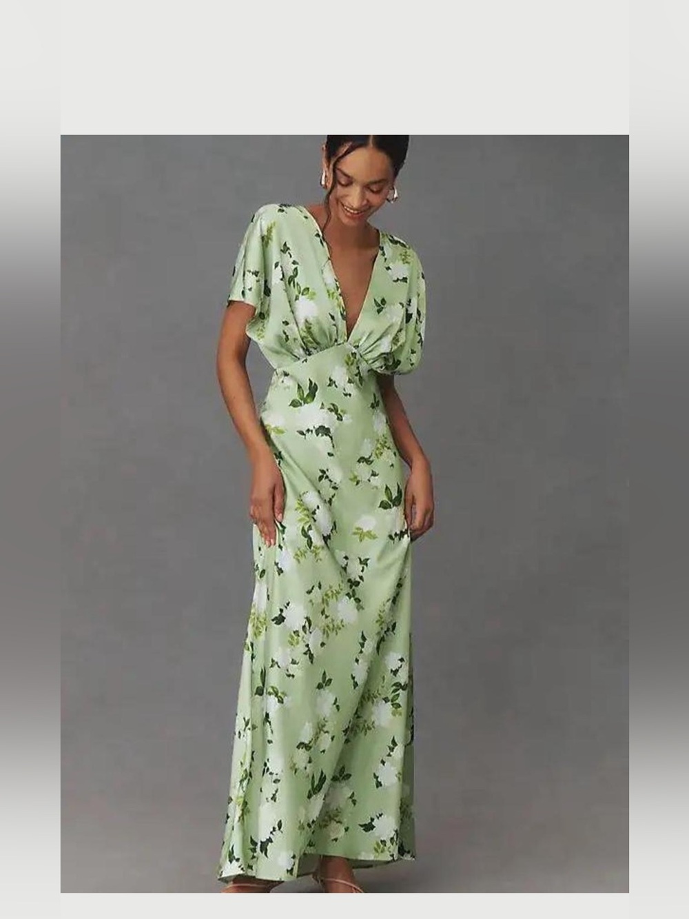 Anthropology BHLDN Leila dress Deep V Green floral maxi